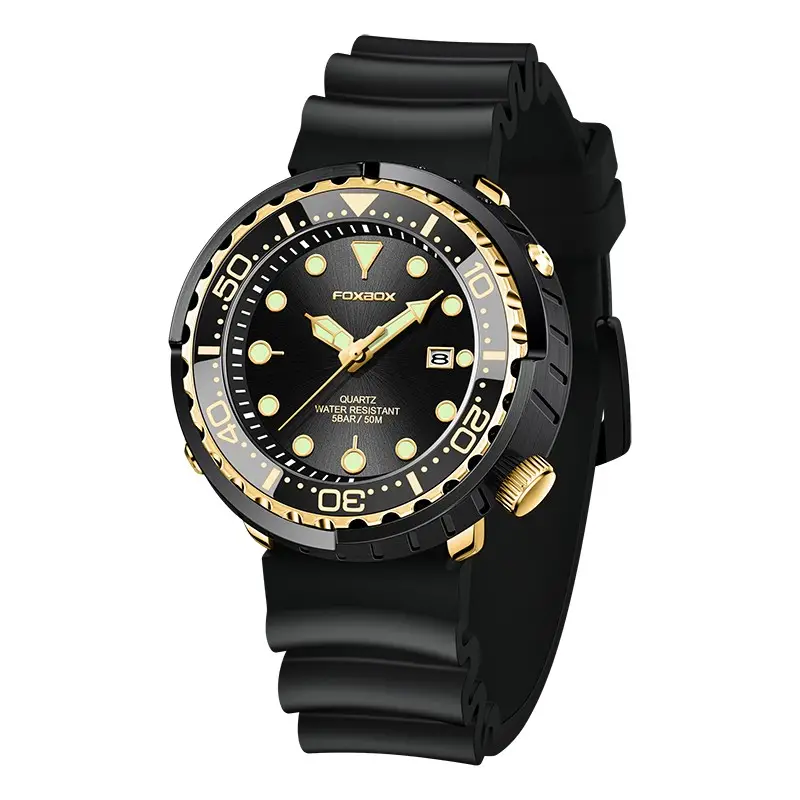 FOXBOX Sports Luminous 50m Waterproof Watch - Black/Gold Dress Watches 