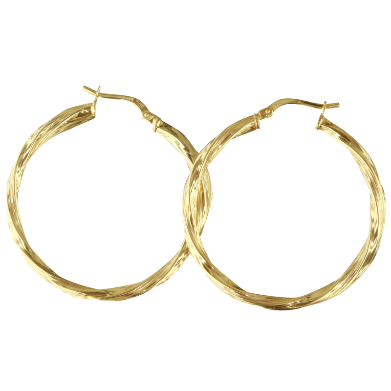 9ct Yellow Gold Silver Filled Twisted 30mm Diameter Hoop Earrings Gold & Silver Bonded Earrings, Gold Earrings 