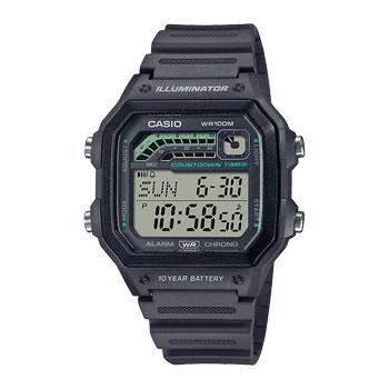 Casio Digital Sports LED 100m Off Black Resin Strap Watch - WS1600H-8A CASIO 