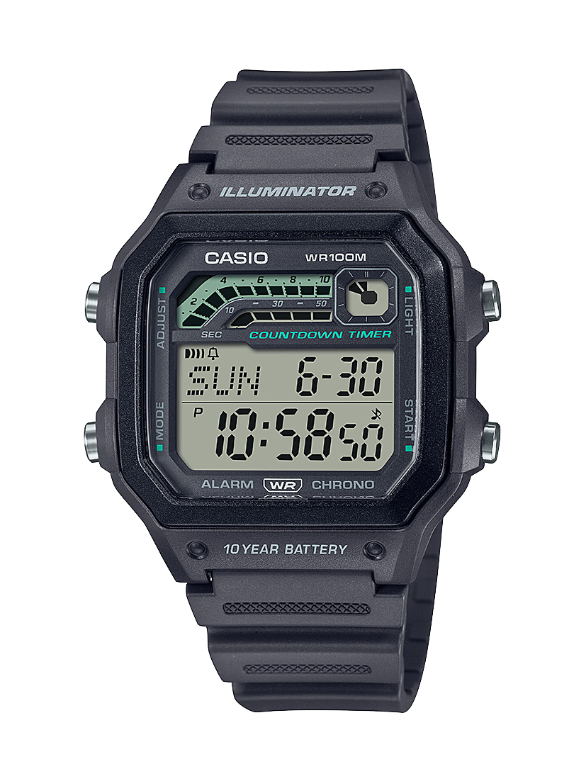 Casio Digital Sports LED 100m Off Black Resin Strap Watch - WS1600H-8A CASIO 