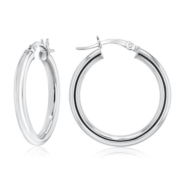 Sterling Silver 15mm x 3mm Polished Round Plain Hoop Earrings STERLING SILVER EARRINGS 