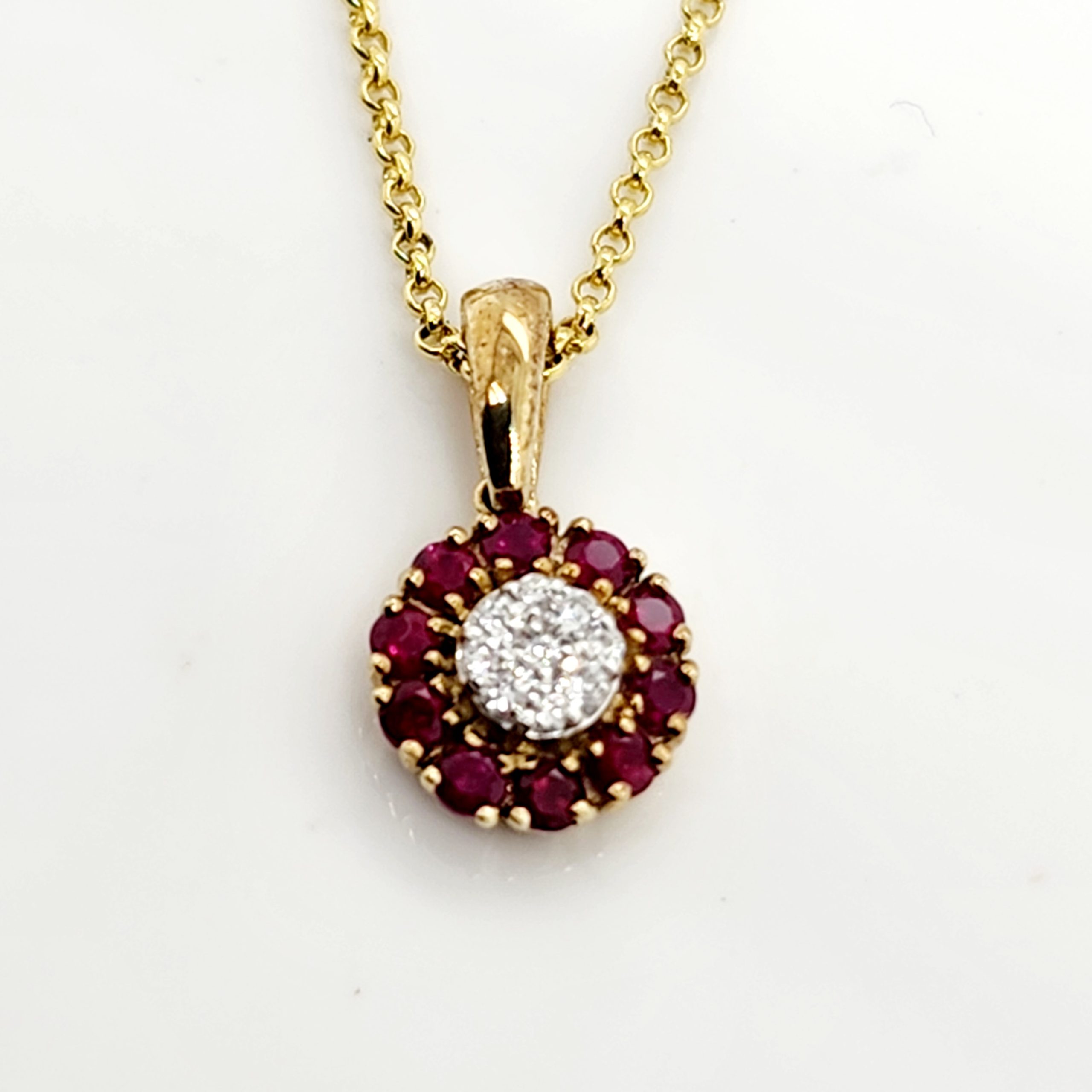 9ct Yellow Gold Ruby & 0.05ct Diamond Cluster Pendant Gold Pendants 