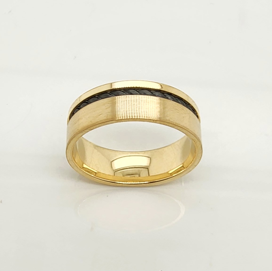 9ct Yellow Gold 7.5mm Wide Band with Black Zirconium Inlay Gold Rings, Men's Gold Rings 9ct Yellow Gold 7.5mm Wide Band with Black Zirconium Inlay Gold Rings, Men's Gold Rings