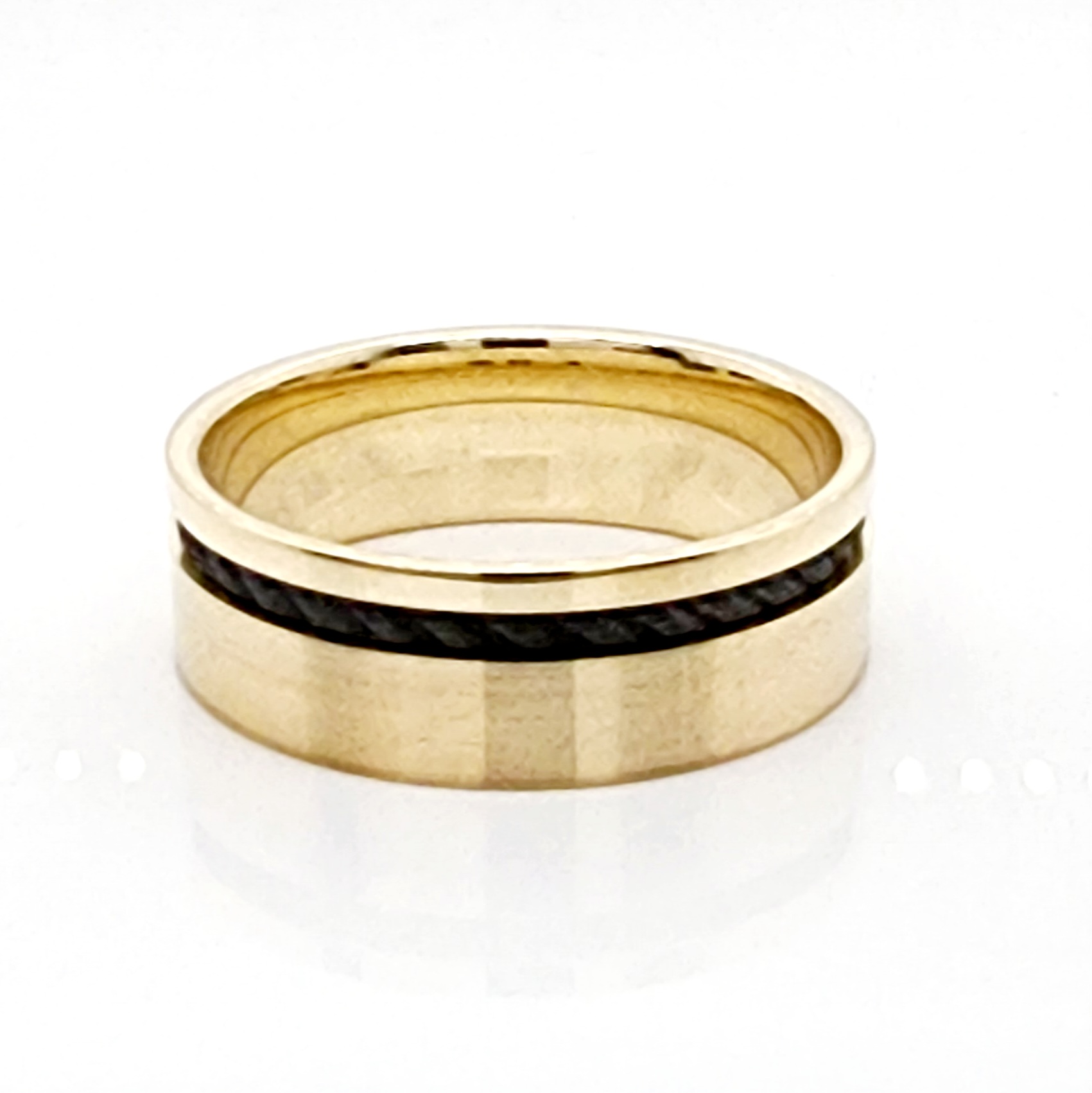 9ct Yellow Gold 7.5mm Wide Band with Black Zirconium Inlay Gold Rings, Men's Gold Rings 9ct Yellow Gold 7.5mm Wide Band with Black Zirconium Inlay Gold Rings, Men's Gold Rings