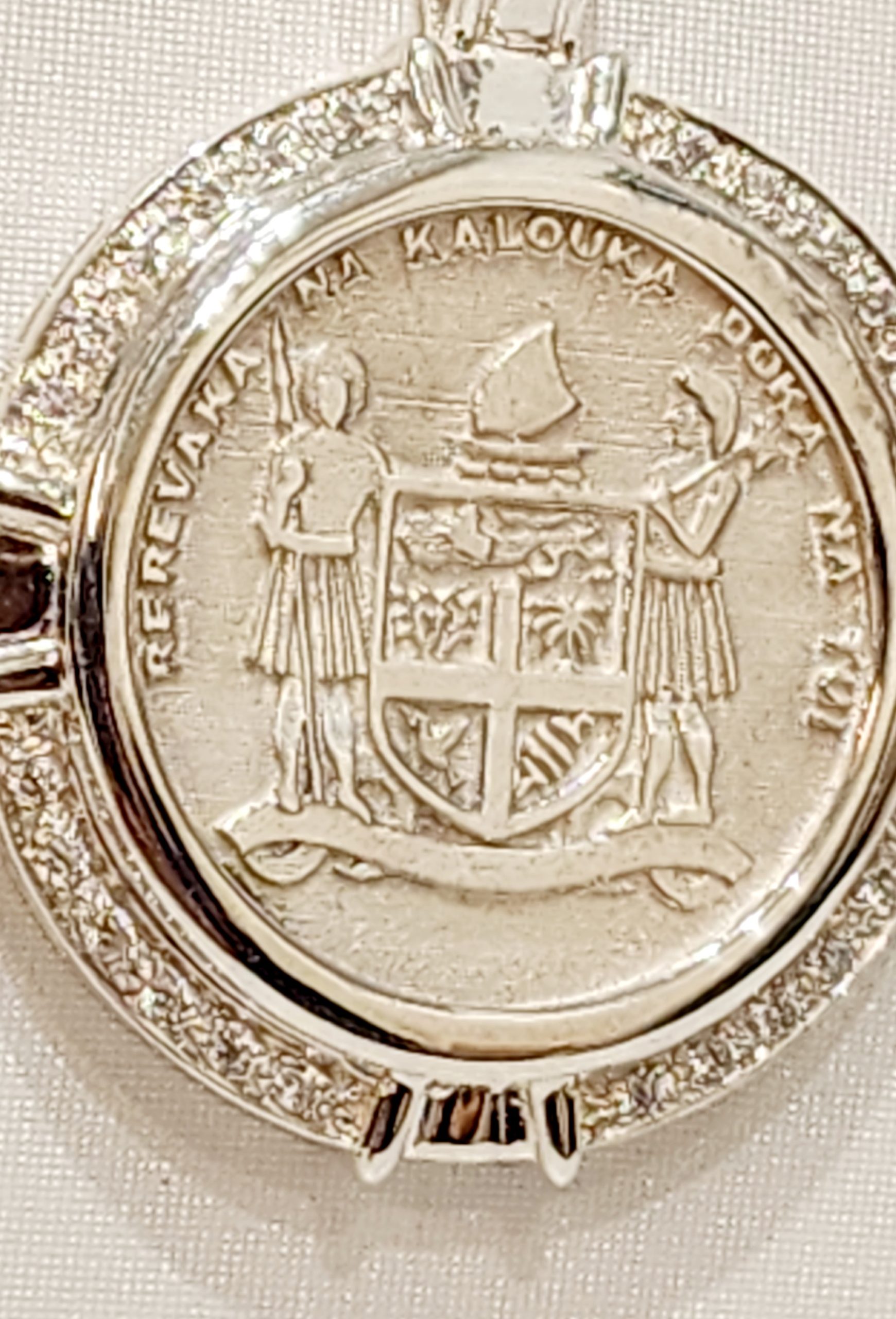 Sterling Silver Fiji Coat of Arms Pendant with Cubic Zirconia Setting and Sterling Silver 55cm Chain Sterling Silver Pendants Sterling Silver Fiji Coat of Arms Pendant with Cubic Zirconia Setting and Sterling Silver 55cm Chain Sterling Silver Pendants
