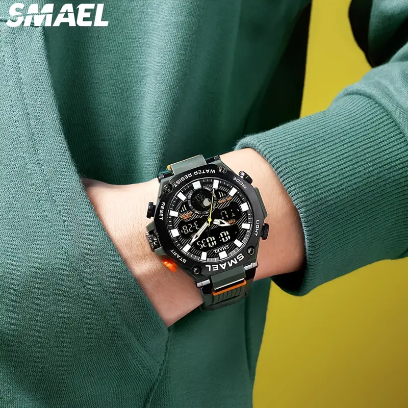SMAEL Digital/Analog Men's Watch with Multifunction - Army Green Dress Watches SMAEL Digital/Analog Men's Watch with Multifunction - Army Green Dress Watches