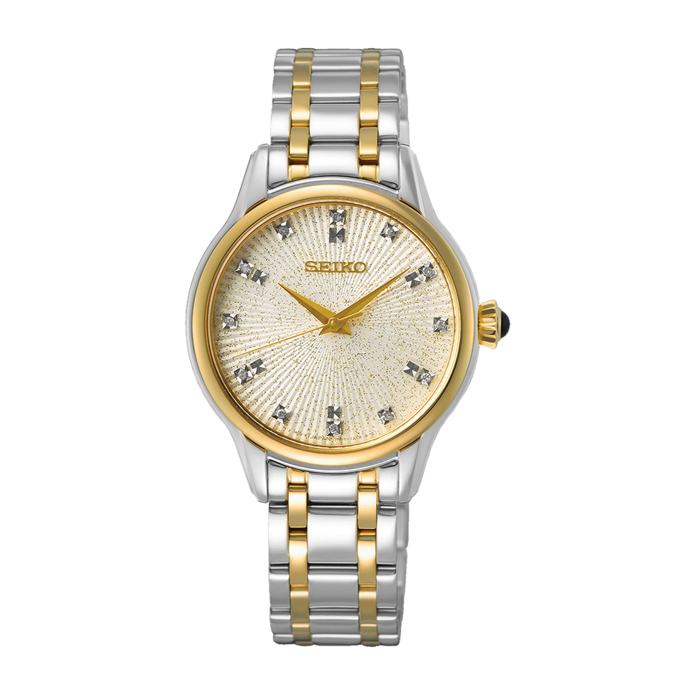 Seiko Women's Two-Tone Dress Watch With Diamond Set Dial - SRZ550P Seiko 