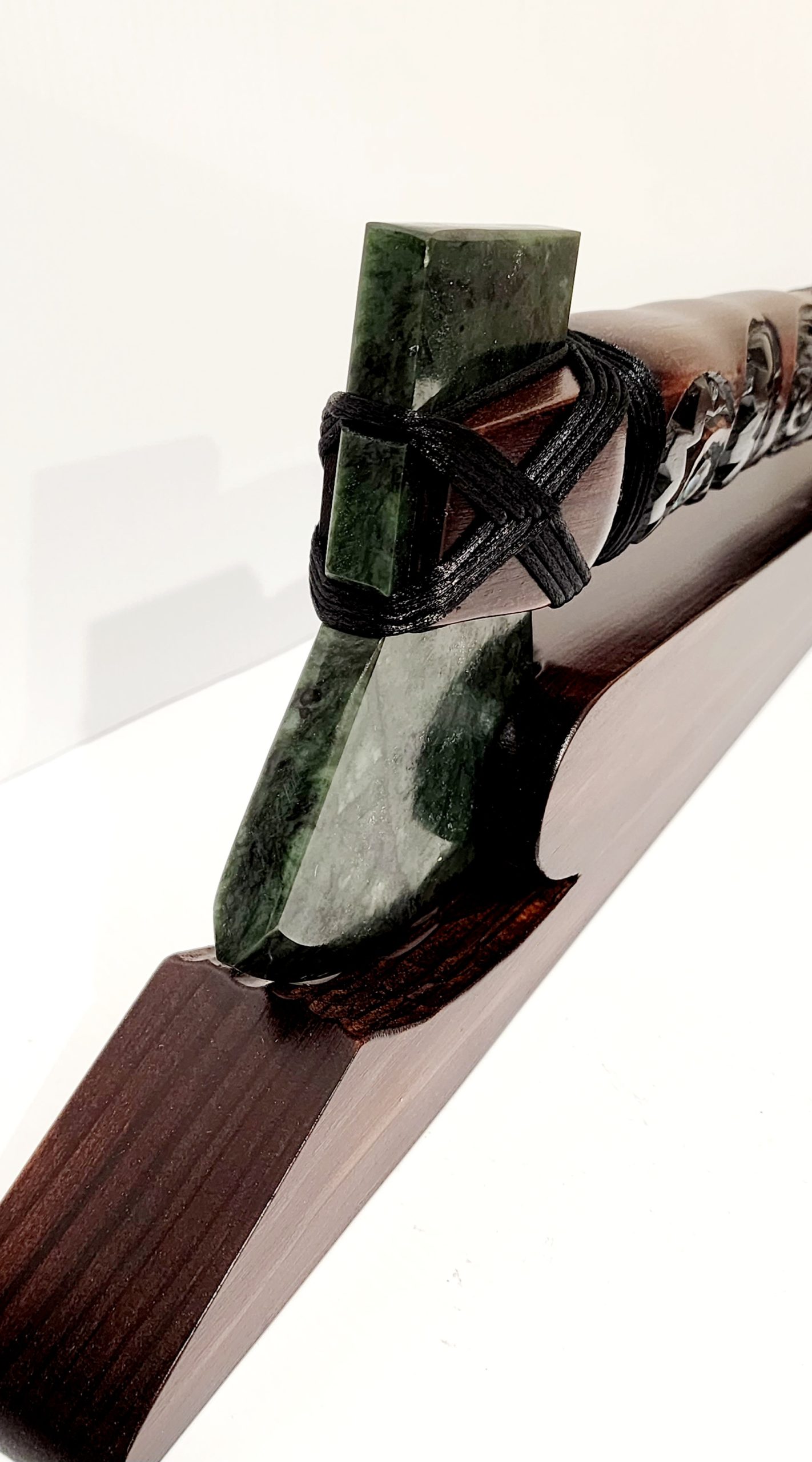 Large Wooden Carved Maori Axe - Toki Kaka Poto with New Zealand Greenstone on Stand NIXON, WATCH Large Wooden Carved Maori Axe - Toki Kaka Poto with New Zealand Greenstone on Stand NIXON, WATCH