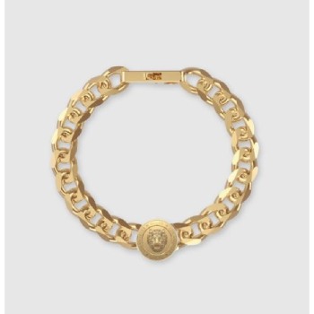 Guess 21mm Lion Coin Head Emblem Gold Tone Stainless Steel Bracelet GUESS JEWELLERY 