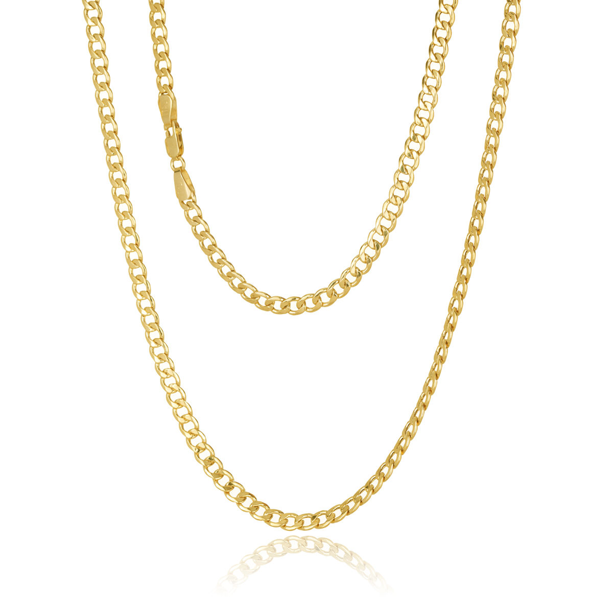 9ct Yellow Gold Gents Flat Bevel Sided Diamond Cut CD150 Curb Link Chain - 60cm Gold Chain 