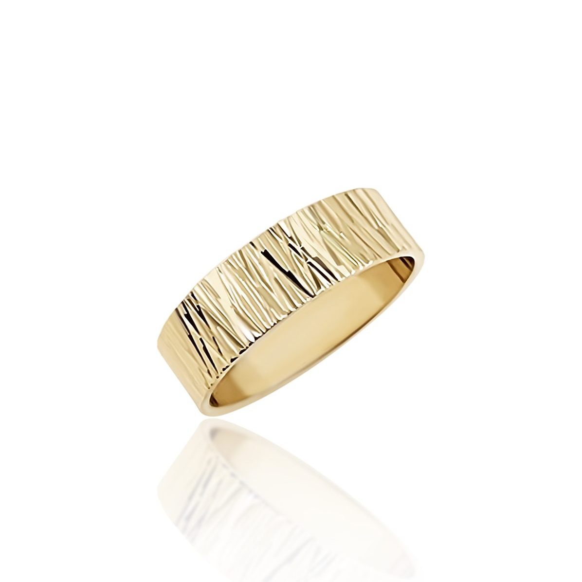 9ct Yellow Gold 6mm Wide Faceted Wedding Ring with Diamond Cut Bark Cross Finish 9ct Gold Ring, Gold Jewellery, Gold Rings 