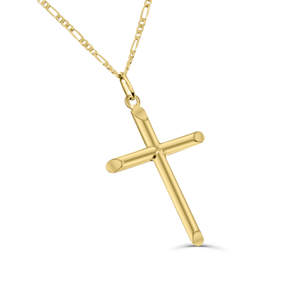 9ct Yellow Gold Polished Large Cross Pendant with Chiseled Edge 30mm Wide Gold Pendants 