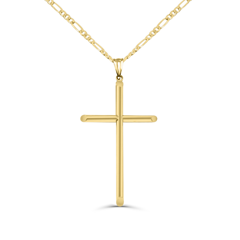 9ct Yellow Gold Polished Large Round Tube Cross Pendant with Chiseled Edge 28mm Wide Gold Pendants 9ct Yellow Gold Polished Large Round Tube Cross Pendant with Chiseled Edge 28mm Wide Gold Pendants