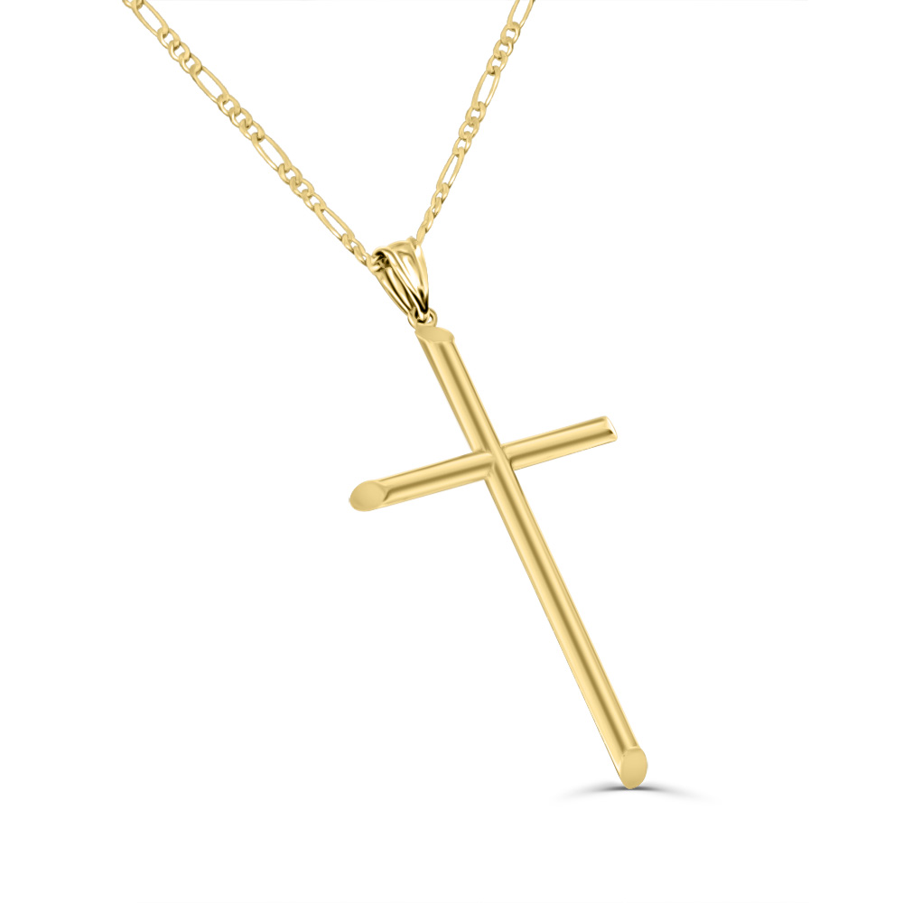 9ct Yellow Gold Polished Large Round Tube Cross Pendant with Chiseled Edge 28mm Wide Gold Pendants 