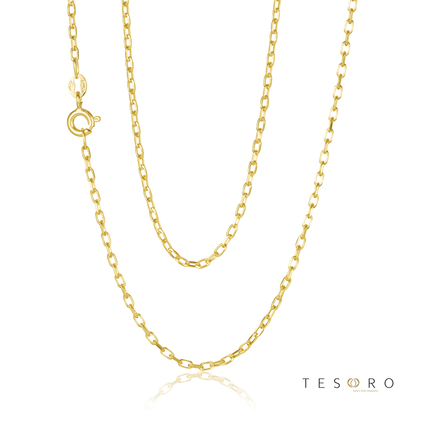 9ct Yellow Gold 50 Gauge Diamond Cut Elongated Cable Link 1.4mm Chain 50cm Length Gold Chain 