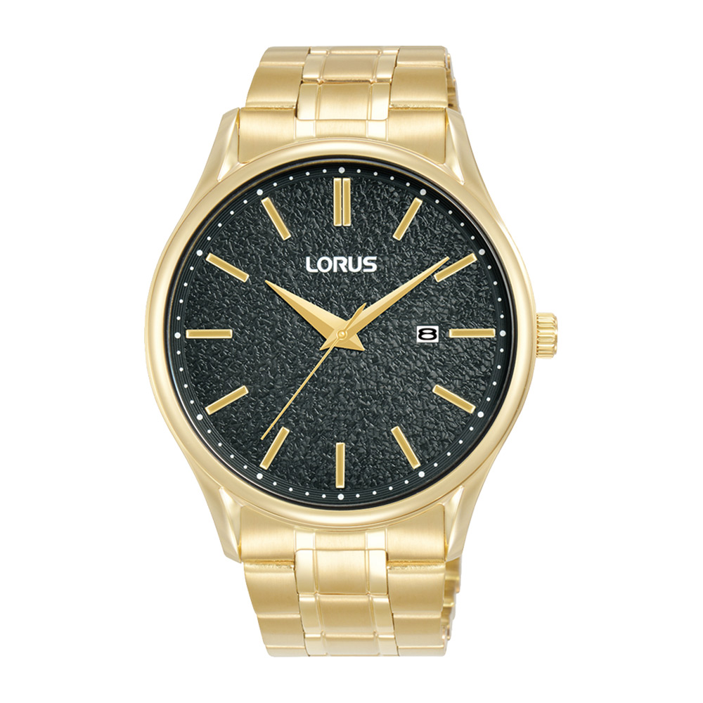 Lorus Gents Gold Tone Black Dial Gents Dress Watch - RH934QX9 LORUS 
