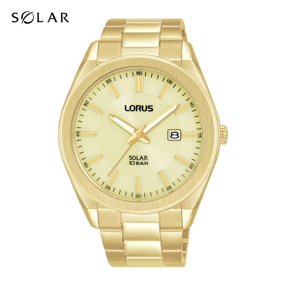 Lorus Gents Solar Powered 100m Gents Gold Tone Watch - RX356AX9 LORUS 