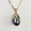 9ct Yellow Gold 6 Claw Set Tahitian Teardrop Black Pearl Pendant 11mm Round