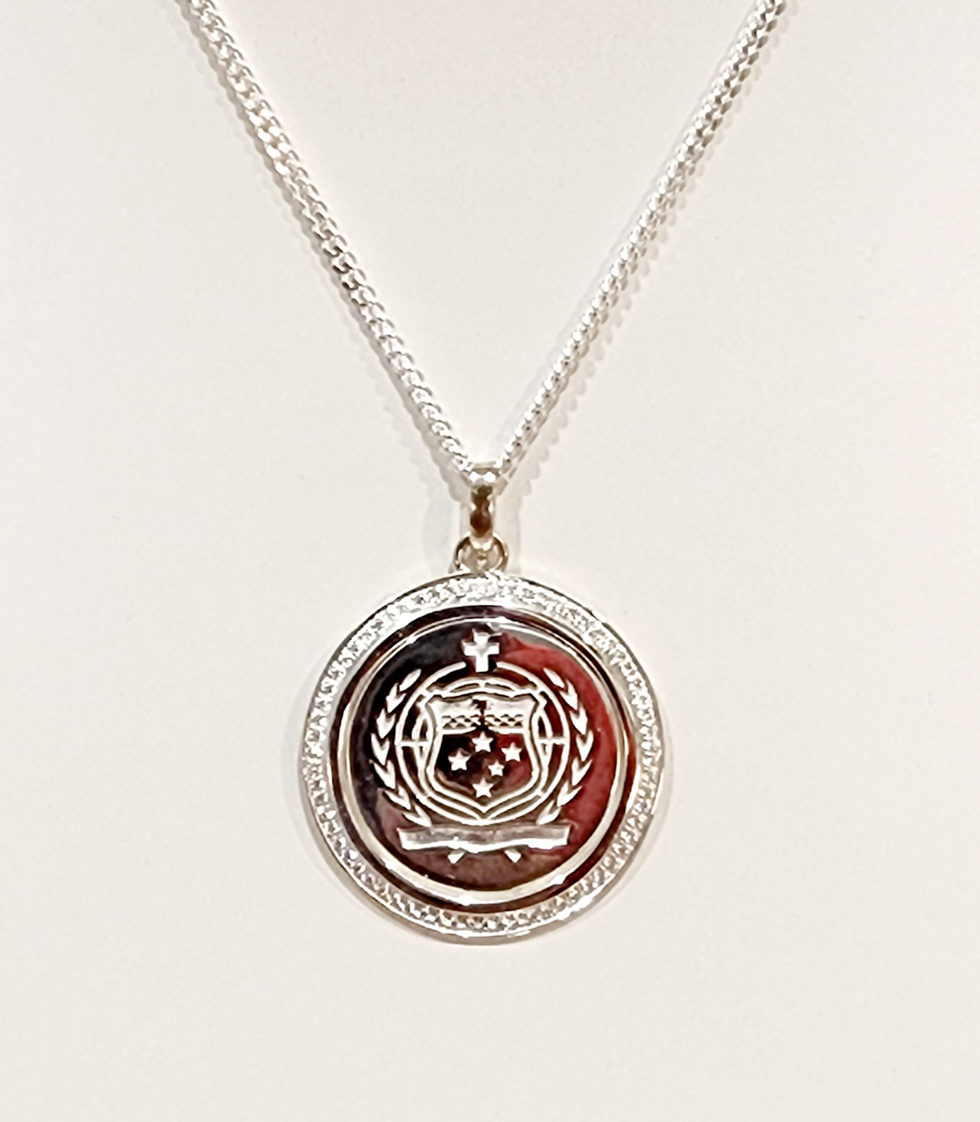 Sterling Silver Samoan Sila Pendant with Cubic Zirconia Setting with 60cm CD40 Chain Sterling Silver Pendants 