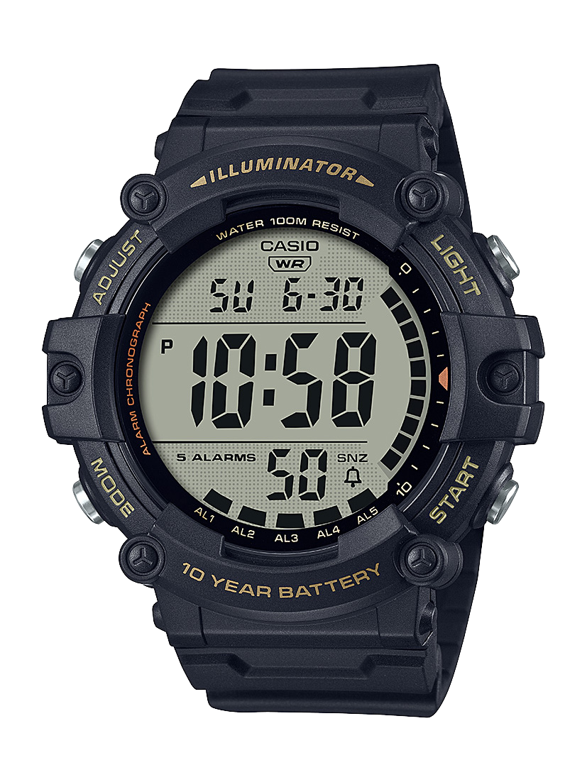 Casio Digital Extra Long Strap 10 Year Battery Black Resin Band -  AE1500WHX-1A  
