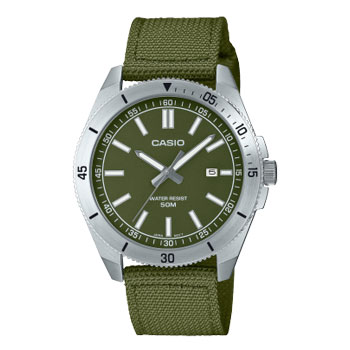 Casio Analogue 50m Watch Green Face & Green Cloth Band - MTPB155C-3E CASIO 