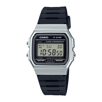 Casio Basic Mens Digital Retro Silver with Black Strap - F91WM-7A CASIO 