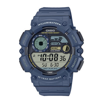Casio Digital Multi Window Fish, Moon 100M 10YR Battery Blue Resin Band - WS1500H-2A  