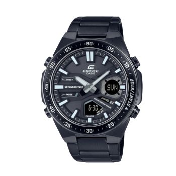 Casio Edifice Duel Time 100M WR Black Face Black IP Stainless Steel Band Watch - EFVC110DC-1A CASIO EDIFICE 