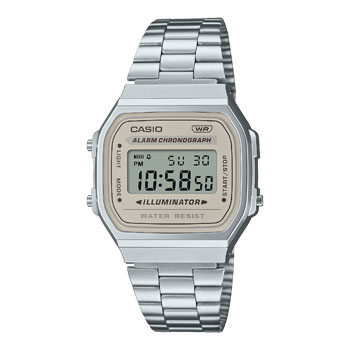 Casio Gents Digital Tranquil Urban WR Cream Face Stainless Steel Band - A168WA-8A CASIO 