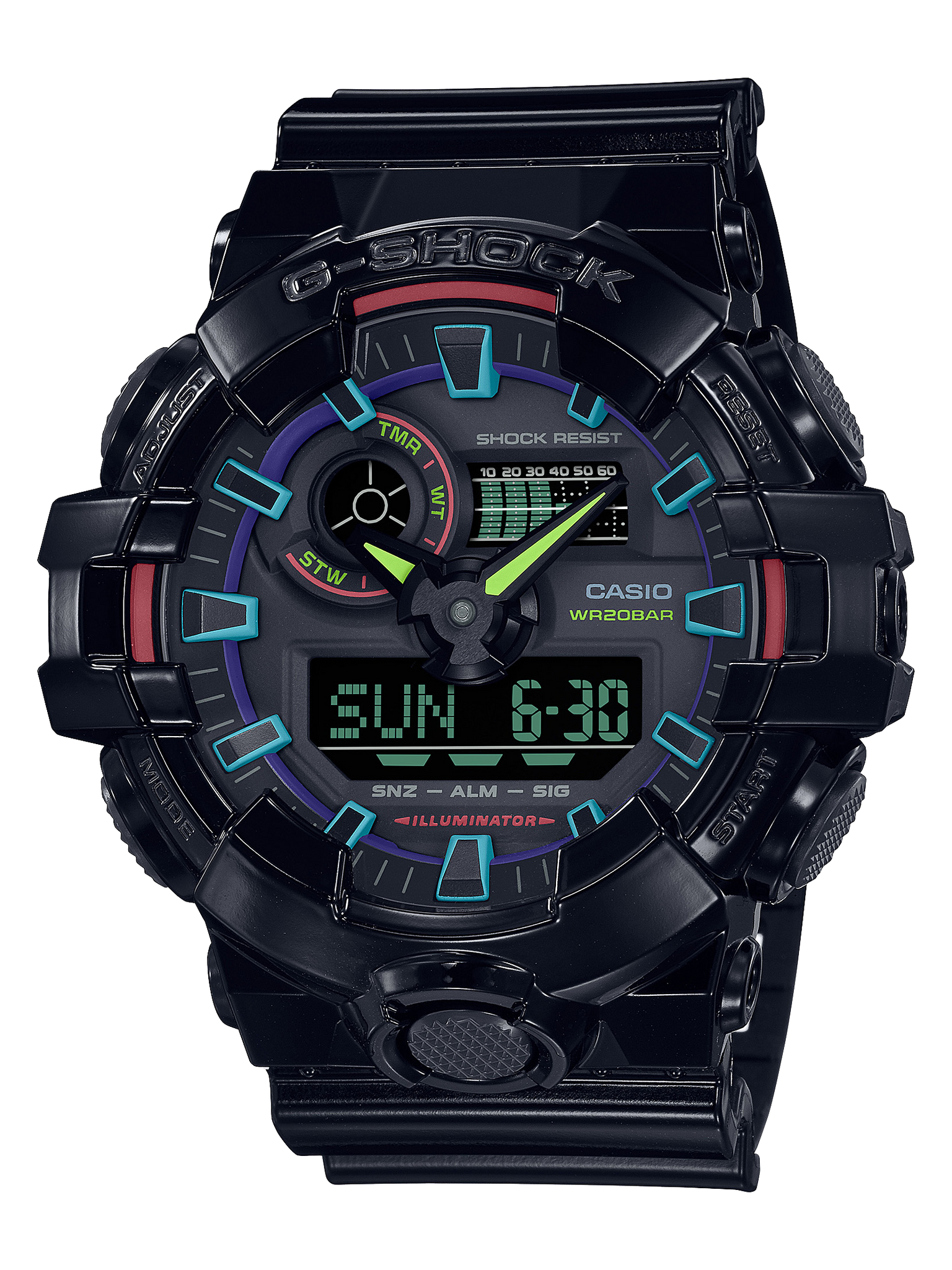 Casio G-Shock Duel Time Gamers RGB Colours 200m WR Watch - GA700RGB-1A G-SHOCK 