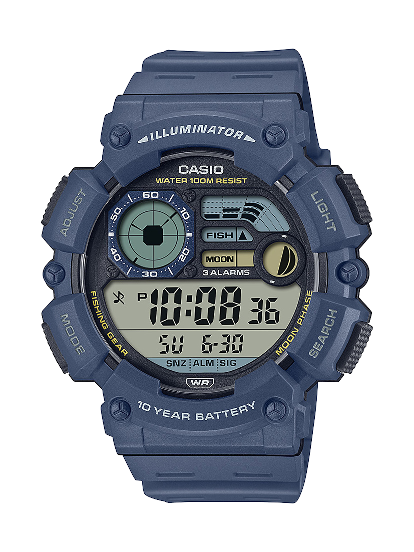 Casio Digital Multi Window Fish, Moon 100M 10YR Battery Blue Resin Band - WS1500H-2A  