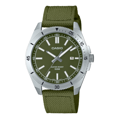 Casio Analogue 50m Watch Green Face & Green Cloth Band - MTPB155C-3E CASIO 