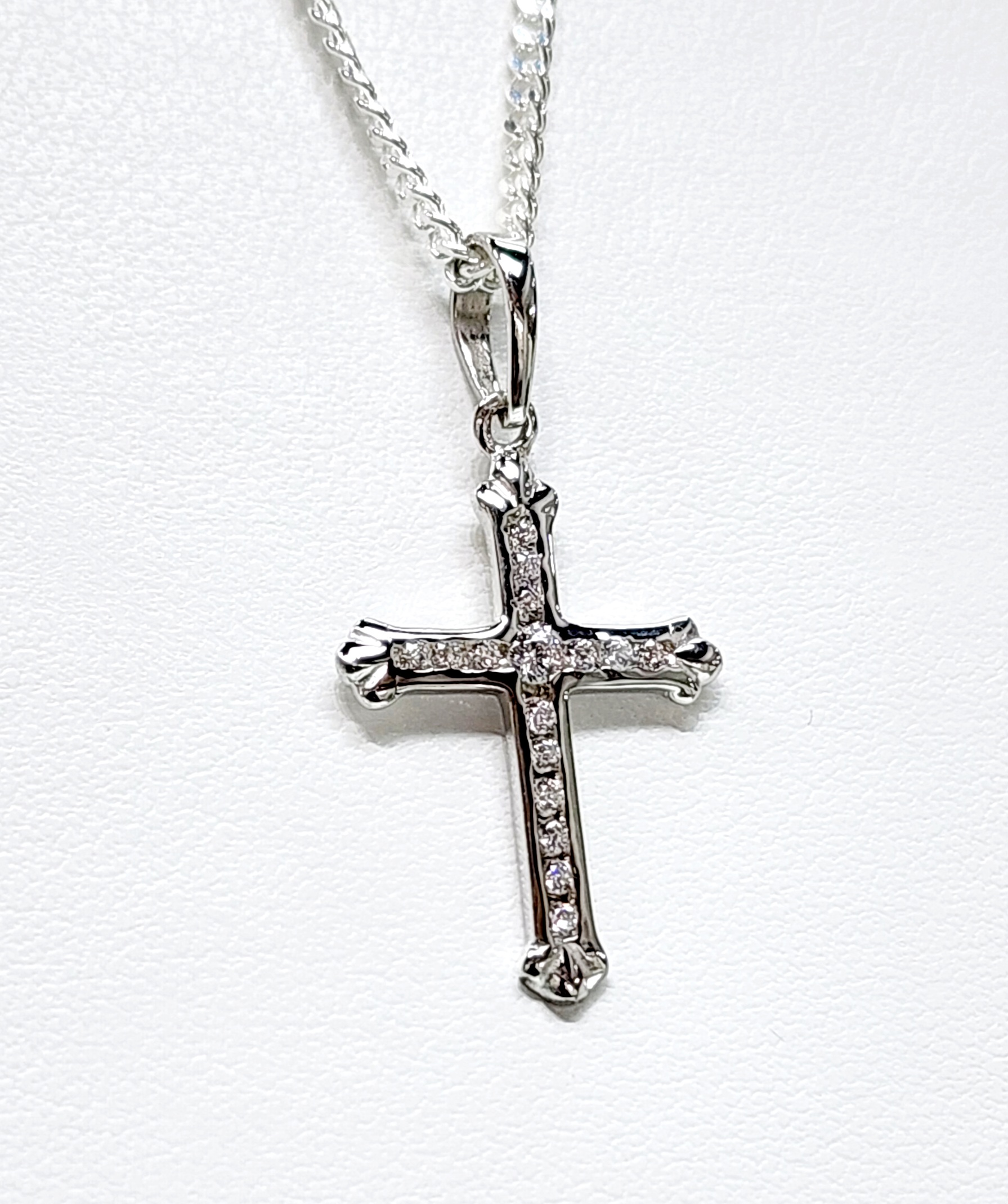 Sterling Silver Cross Pendant with Cubic Zirconia Setting and CD50 Silver Chain Sterling Silver Pendants 