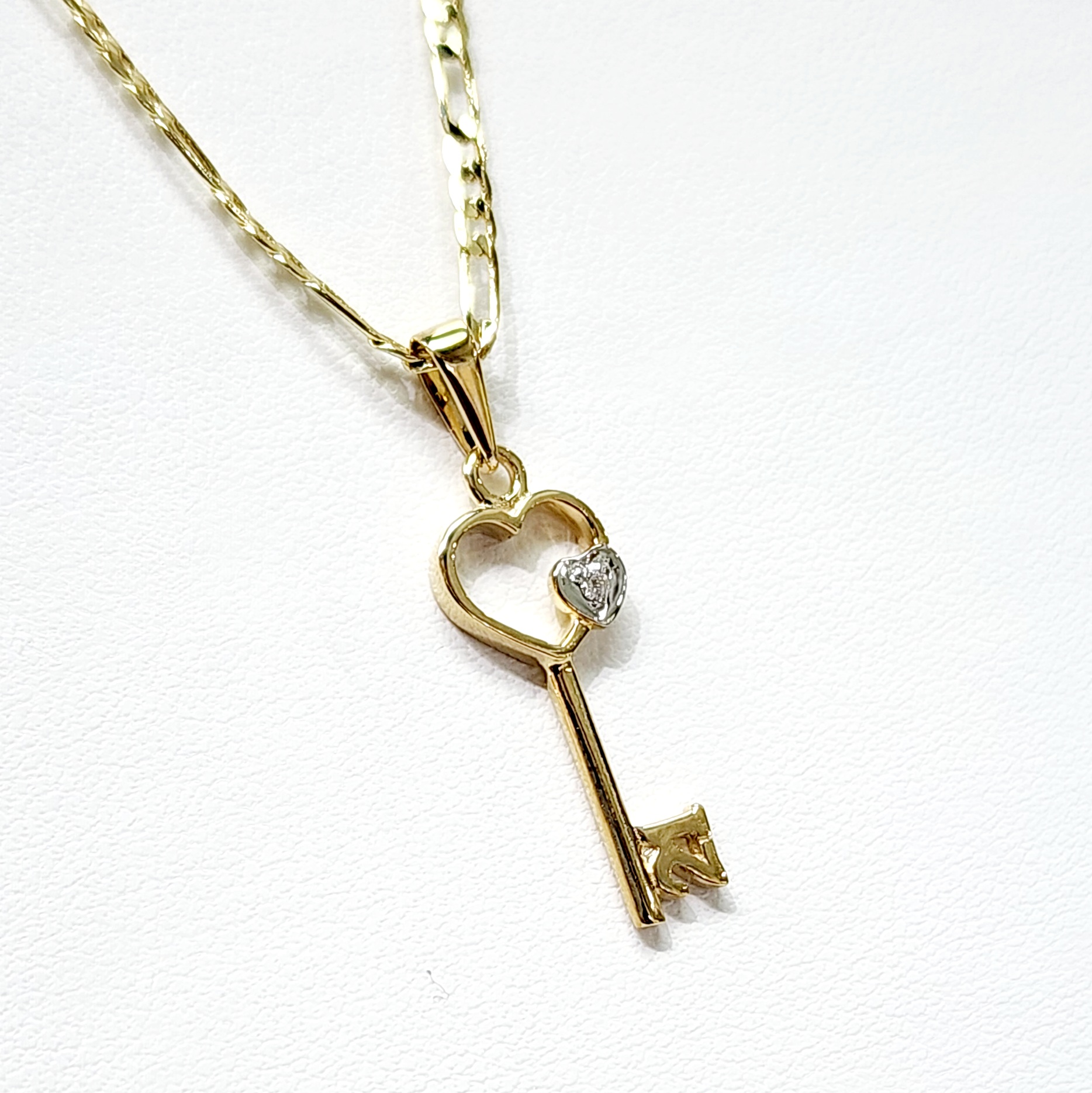 9ct Yellow Gold Diamond Set 21st Key Pendant with Open Heart Gold Pendants 