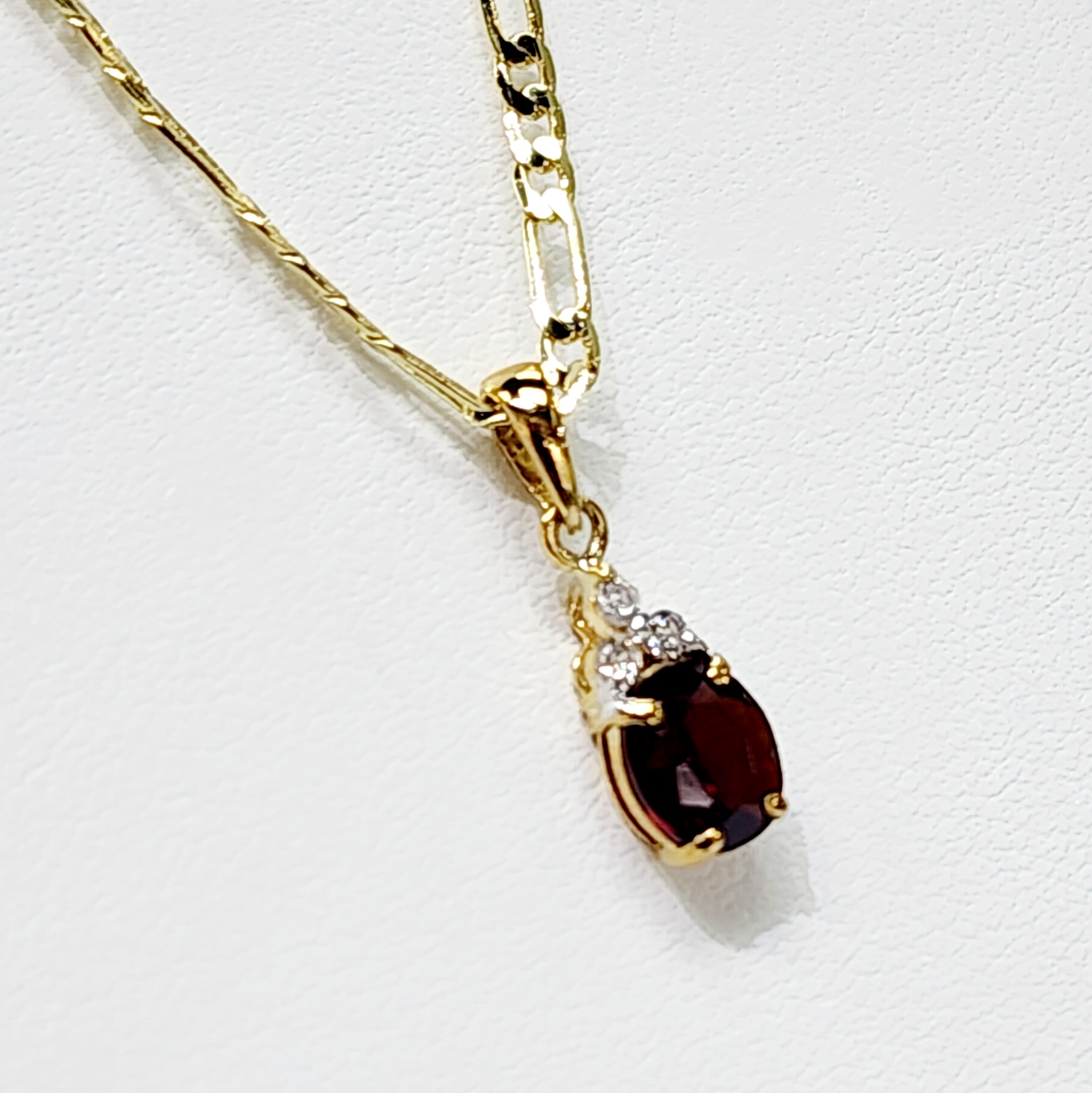 9ct Yellow Gold Oval Garnet with Cubic Zirconia Drop Pendant Gold Pendants 
