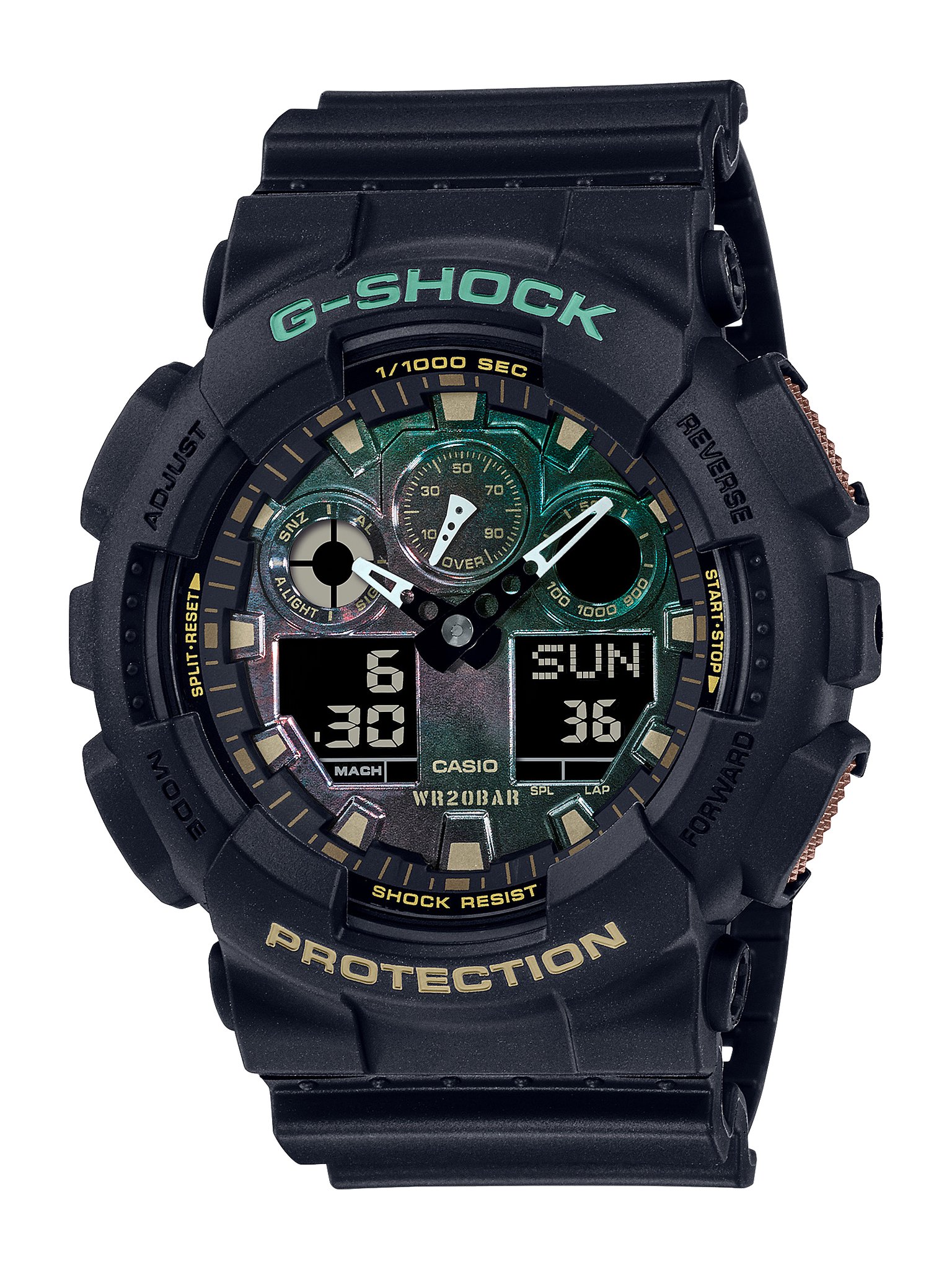 Casio G-Shock Duel Black & Rust Colour Blacl Face Bezel & Resin Band - GA100RC-1A G-SHOCK 