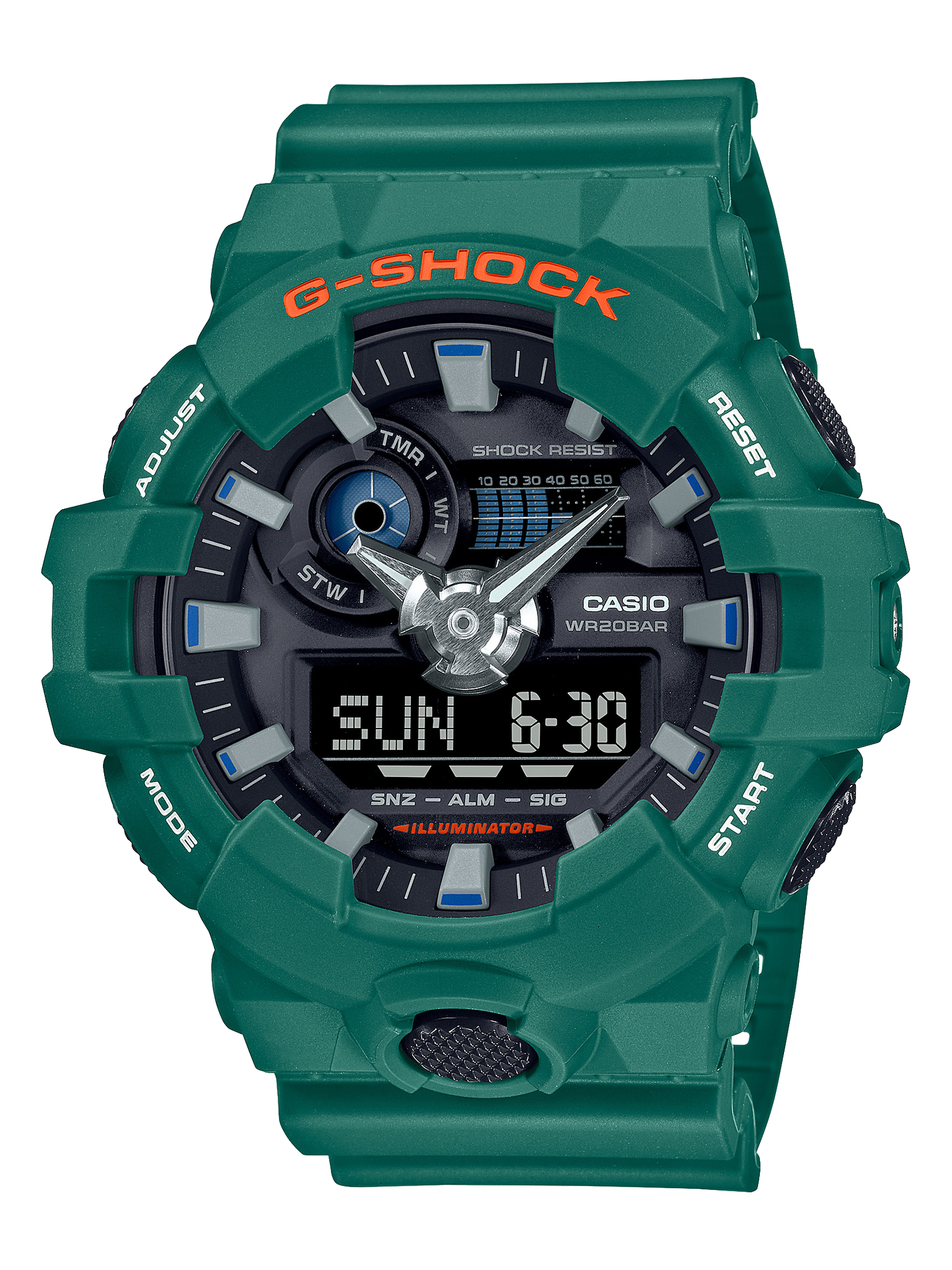 Casio G-Shock Duel Skator Flavor 200M WR Black Dial Green Case & Band - GA700SC-3A G-SHOCK 