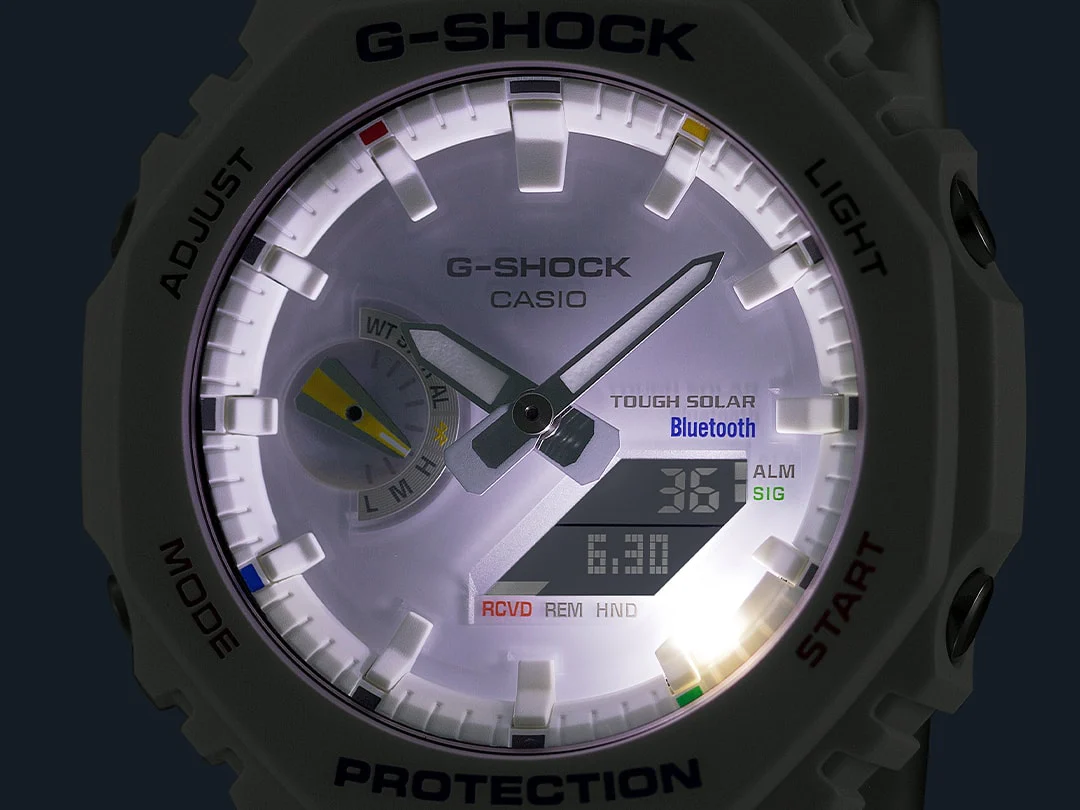 Casio G-Shock Multi Colour Solar Powered Bluetooth 200m WR White Face White Resin Band Watch - GAB2100FC-7A G-SHOCK Casio G-Shock Multi Colour Solar Powered Bluetooth 200m WR White Face White Resin Band Watch - GAB2100FC-7A G-SHOCK