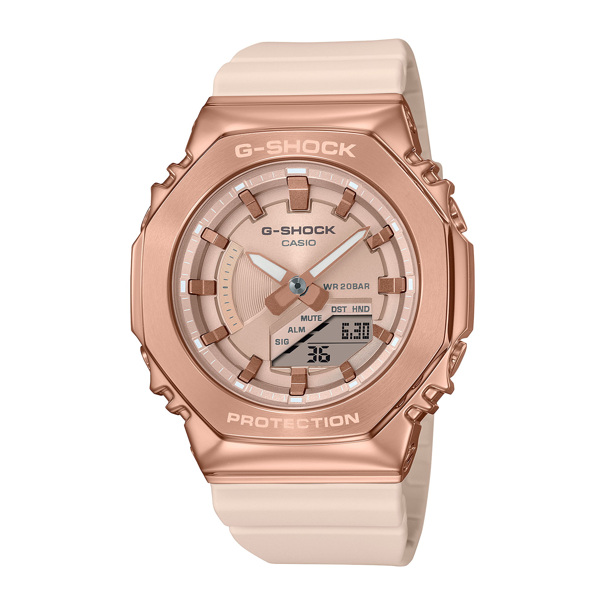 Casio Womens G-Shock Duel Time Pink Gold Tone on Pink Beige Band - GMS2100PG-4A G-SHOCK 