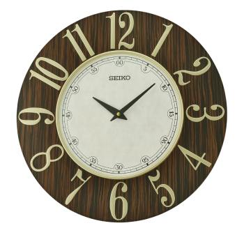 Seiko Aida Wooden Wall Clock, Brown Off White 50cm Diameter Seiko 