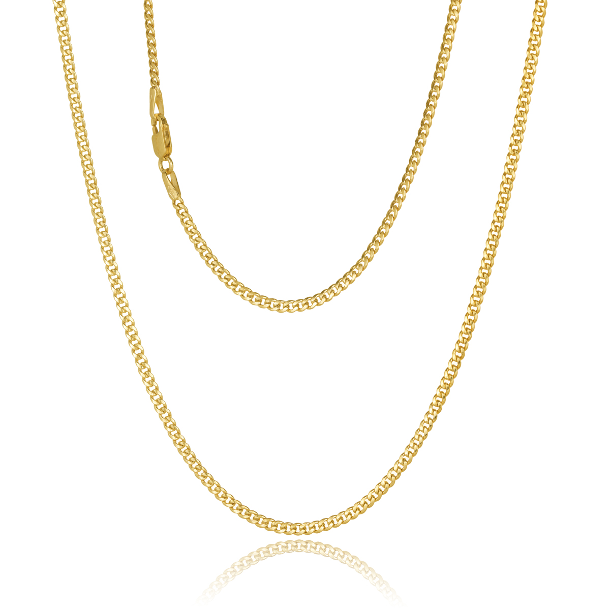 10ct Yellow Gold Tight Rounded Hollow Curb 2mm Wide 50cm Long Chain Gold Chain 