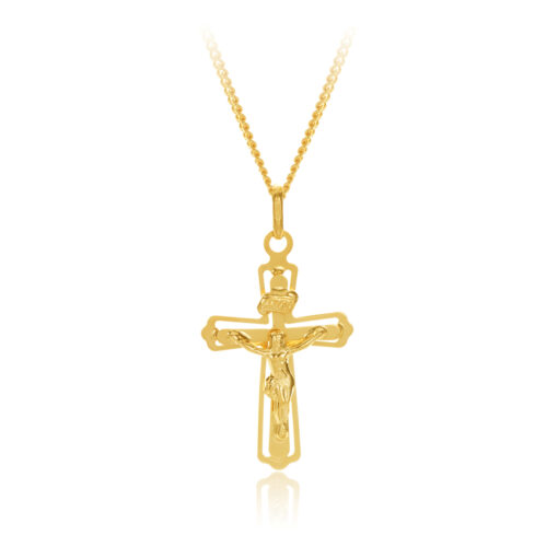 9ct Yellow Gold Polished Flat Profile Fan Out Edges Crucifix 25mm Length, 18mm Width Gold Pendants 