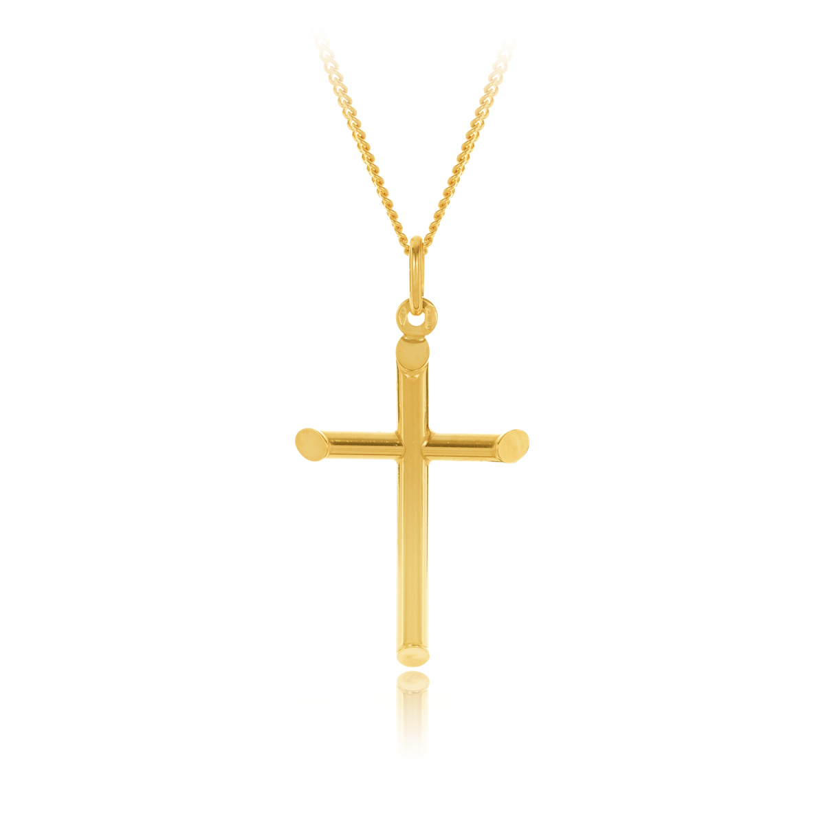 9ct Yellow Gold Polished Chiseled Edge Plain Round Cross 32mm Length, 22mm Width Gold Pendants 