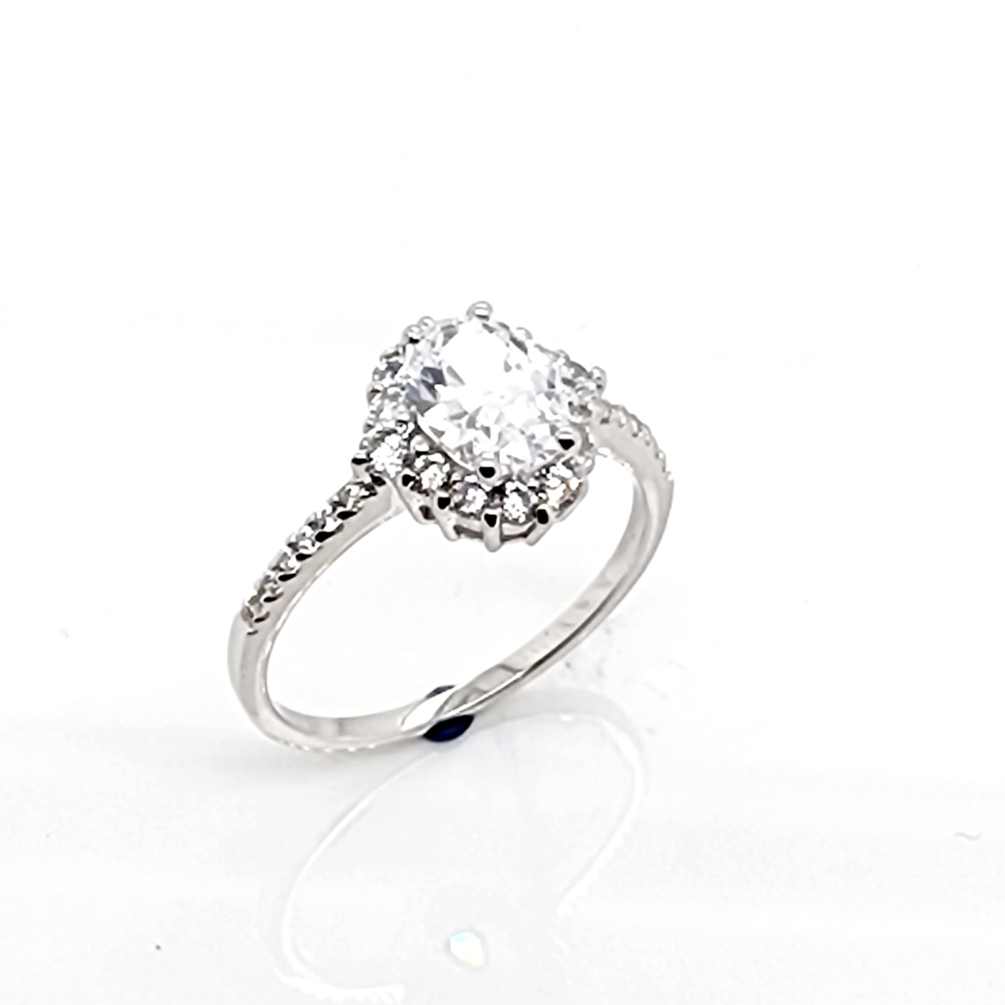 Sterling Silver Ladies Oval Cut Halo Cublic Zirconia Engagement Ring Sterling Silver Rings 
