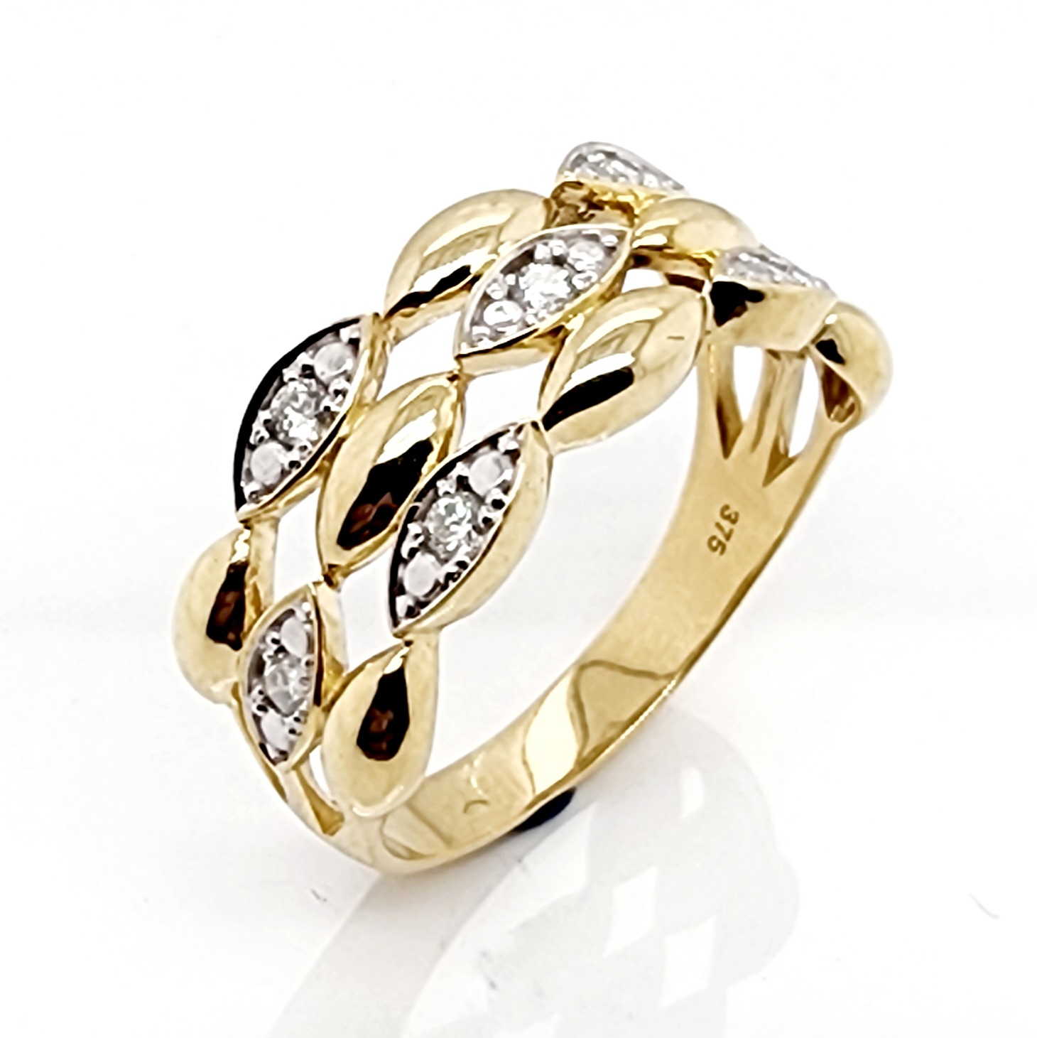 9ct Yellow Gold Ladies Triple Row 0.21ct Diamond Setting Dress Ring Gold Rings 