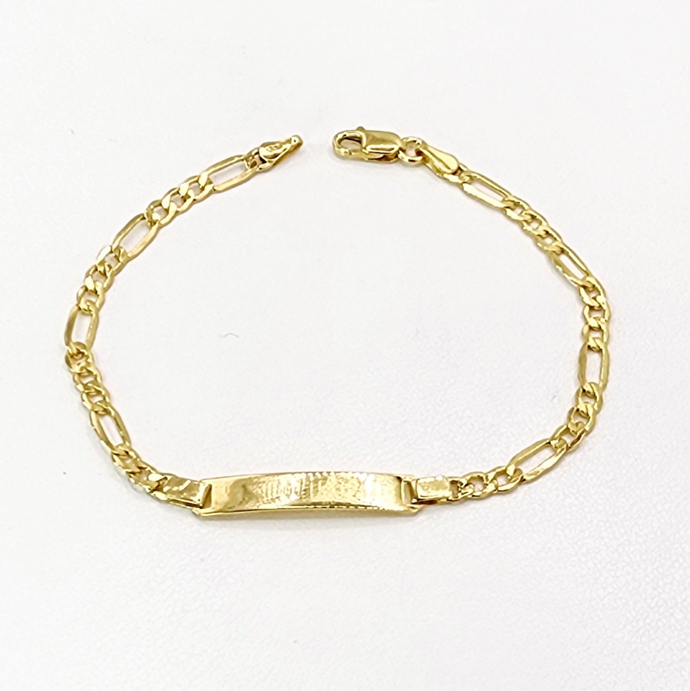 9ct Yellow Gold Diamond Cut Figaro Link Kids ID Bracelet 18cm Long Gold Chain 