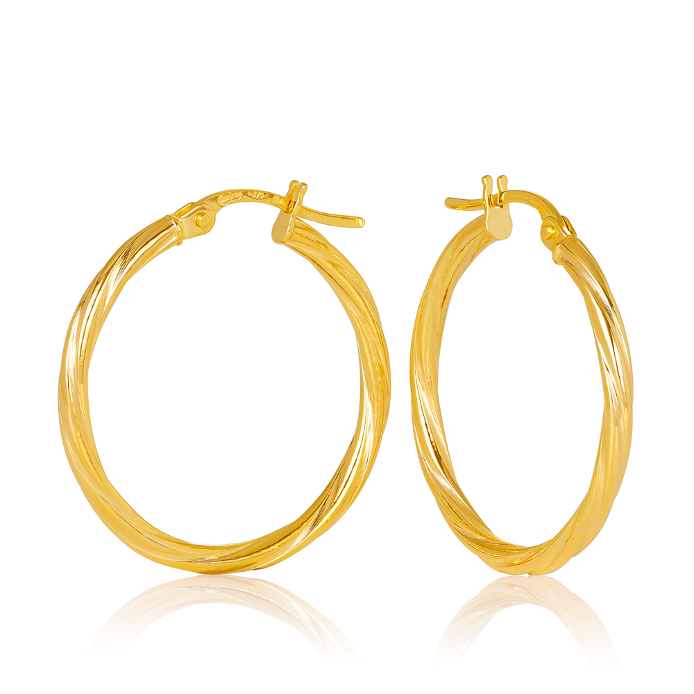 9ct Yellow Gold Sotto 2mm Twist Tube, 20mm Diameter Hoop Earrings Gold Earrings 