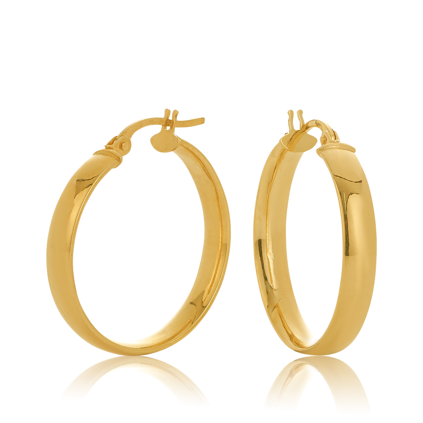 9ct Yellow Gold Gavi Half Round Flat 4mm Wide, 20mm Diameter Hoop Earrings Gold Earrings 