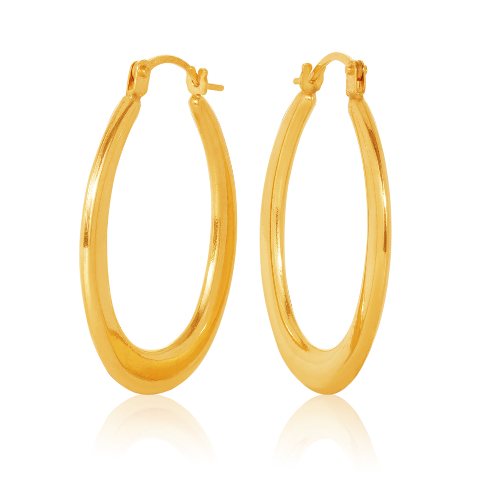 9ct Yellow Gold Flat Progressive Profile Oval Shaped Polished Hoop Earrings Gold Earrings 