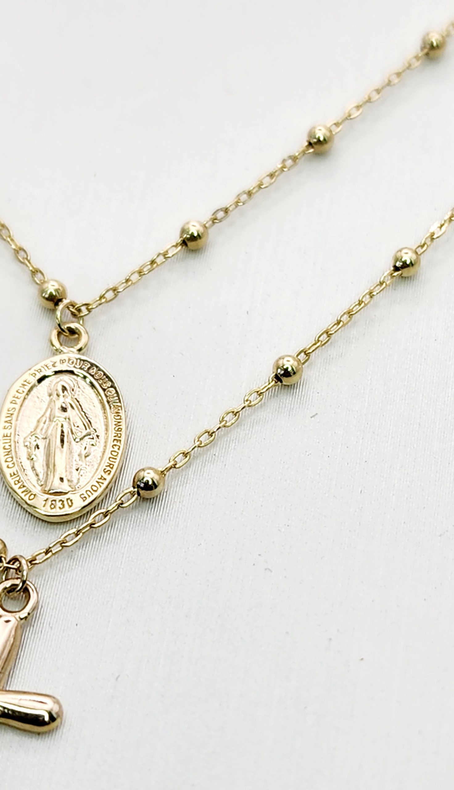 9ct Yellow Gold Double Necklace Mother Mary & Cross Necklace Set 55cm Long Gold Pendants 9ct Yellow Gold Double Necklace Mother Mary & Cross Necklace Set 55cm Long Gold Pendants
